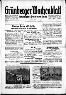 Gr&uuml;nberger Wochenblatt: Zeitung f&uuml;r Stadt und Land, No. 181. ( 6. August 1935)