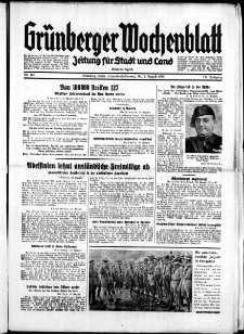 Gr&uuml;nberger Wochenblatt: Zeitung f&uuml;r Stadt und Land, No. 185. ( 10./ 11. August 1935)