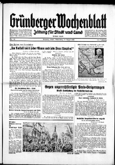 Grünberger Wochenblatt: Zeitung für Stadt und Land, No. 189. ( 15. August 1935)