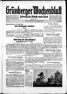 Gr&uuml;nberger Wochenblatt: Zeitung f&uuml;r Stadt und Land, No. 208. ( 6. September 1935)
