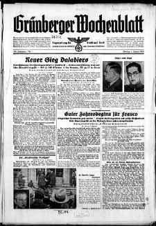Gr&uuml;nberger Wochenblatt: Zeitung f&uuml;r Stadt und Land, No. 1. ( 2. Januar 1939)