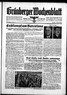 Grünberger Wochenblatt: Zeitung für Stadt und Land, No. 13. ( 16. Januar 1939)