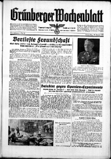Gr&uuml;nberger Wochenblatt: Zeitung f&uuml;r Stadt und Land, No. 16. ( 19. Januar 1939)
