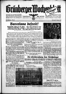 Grünberger Wochenblatt: Zeitung für Stadt und Land, No. 23. ( 27. Januar 1939)