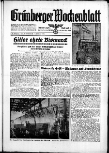 Gr&uuml;nberger Wochenblatt: Zeitung f&uuml;r Stadt und Land, No. 39. ( 15. Februar 1939)
