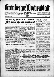 Gr&uuml;nberger Wochenblatt: Zeitung f&uuml;r Stadt und Land, No. 50. ( 28. Februar 1939)