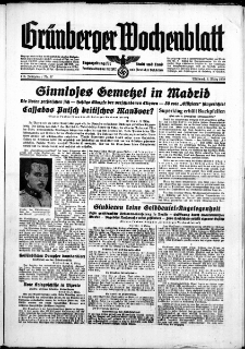Gr&uuml;nberger Wochenblatt: Zeitung f&uuml;r Stadt und Land, No. 57. ( 8. M&auml;rz 1939)