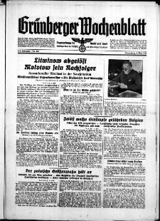 Grünberger Wochenblatt: Zeitung für Stadt und Land, No. 102. ( 4. Mai 1939)