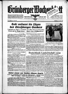 Gr&uuml;nberger Wochenblatt: Zeitung f&uuml;r Stadt und Land, No. 133. ( 12. Juni 1939)