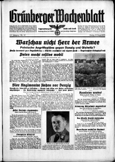 Gr&uuml;nberger Wochenblatt: Zeitung f&uuml;r Stadt und Land, No. 197. ( 25. August 1939)