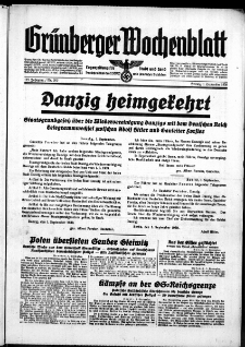 Gr&uuml;nberger Wochenblatt: Zeitung f&uuml;r Stadt und Land, No. 203. ( 1. September 1939)