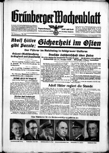 Gr&uuml;nberger Wochenblatt: Zeitung f&uuml;r Stadt und Land, No. 204. ( 2./ 3. September 1939)