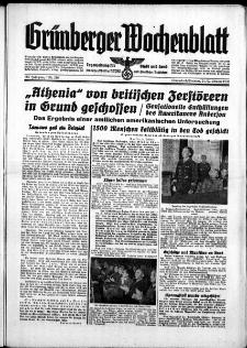 Gr&uuml;nberger Wochenblatt: Zeitung f&uuml;r Stadt und Land, No. 246. ( 21./ 22. Oktober 1939)