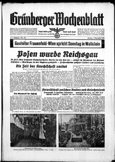 Gr&uuml;nberger Wochenblatt: Zeitung f&uuml;r Stadt und Land, No. 257. ( 3. November 1939)