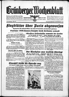 Gr&uuml;nberger Wochenblatt: Zeitung f&uuml;r Stadt und Land, No. 276. ( 25./ 26. November 1939)