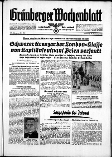 Gr&uuml;nberger Wochenblatt: Zeitung f&uuml;r Stadt und Land, No. 279. ( 29. November 1939)