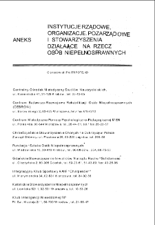 Pedagogika specjalna - Aneks: Instytucje rządowe, organizacje pozarządowe i stowarzyszenia działające na rzecz osób niepełnosprawnych