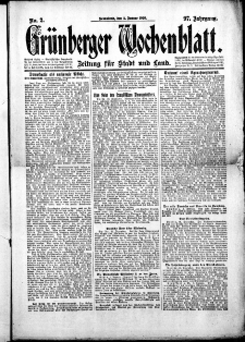 Gr&uuml;nberger Wochenblatt: Zeitung f&uuml;r Stadt und Land, No. 2. (3. Januar 1920)