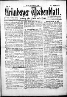Gr&uuml;nberger Wochenblatt: Zeitung f&uuml;r Stadt und Land, No. 4. (6. Januar 1920)