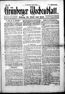 Gr&uuml;nberger Wochenblatt: Zeitung f&uuml;r Stadt und Land, No. 13. (16. Januar 1920)