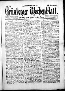 Gr&uuml;nberger Wochenblatt: Zeitung f&uuml;r Stadt und Land, No. 14. (17. Januar 1920)