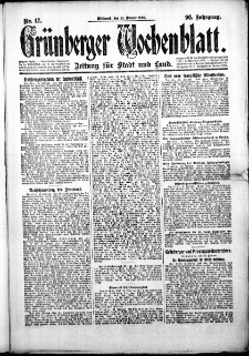 Gr&uuml;nberger Wochenblatt: Zeitung f&uuml;r Stadt und Land, No. 17. (21. Januar 1920)