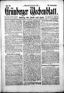 Gr&uuml;nberger Wochenblatt: Zeitung f&uuml;r Stadt und Land, No. 18. (22. Januar 1920)