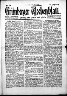Gr&uuml;nberger Wochenblatt: Zeitung f&uuml;r Stadt und Land, No. 20. (24. Januar 1920)