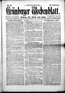 Gr&uuml;nberger Wochenblatt: Zeitung f&uuml;r Stadt und Land, No. 21. (25. Januar 1920)