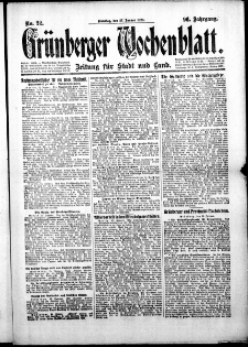 Grünberger Wochenblatt: Zeitung für Stadt und Land, No. 22. (27. Januar 1920)