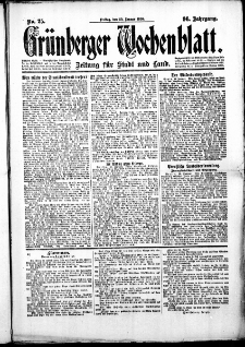 Gr&uuml;nberger Wochenblatt: Zeitung f&uuml;r Stadt und Land, No. 25. (30. Januar 1920)