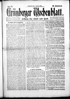 Gr&uuml;nberger Wochenblatt: Zeitung f&uuml;r Stadt und Land, No. 26. (31. Januar 1920)