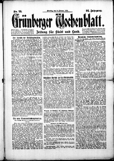 Grünberger Wochenblatt: Zeitung für Stadt und Land, No. 28. (3. Februar 1920)
