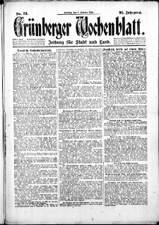 Gr&uuml;nberger Wochenblatt: Zeitung f&uuml;r Stadt und Land, No. 33. (8. Februar 1920)