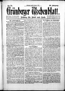 Gr&uuml;nberger Wochenblatt: Zeitung f&uuml;r Stadt und Land, No. 34. (10. Februar 1920)