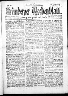 Gr&uuml;nberger Wochenblatt: Zeitung f&uuml;r Stadt und Land, No. 38. (14. Februar 1920)
