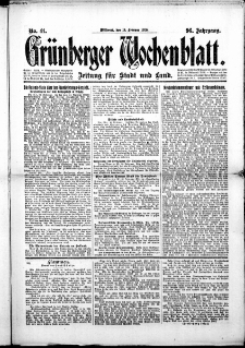 Gr&uuml;nberger Wochenblatt: Zeitung f&uuml;r Stadt und Land, No. 41. (18. Februar 1920)