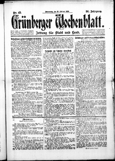 Gr&uuml;nberger Wochenblatt: Zeitung f&uuml;r Stadt und Land, No. 42. (19. Februar 1920)