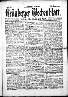 Grünberger Wochenblatt: Zeitung für Stadt und Land, No. 43. (20. Februar 1920)