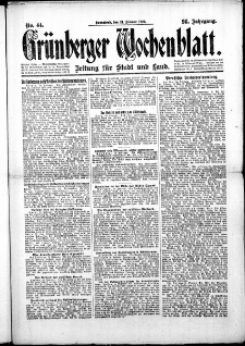 Grünberger Wochenblatt: Zeitung für Stadt und Land, No. 44. (21. Februar 1920)