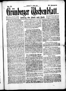 Grünberger Wochenblatt: Zeitung für Stadt und Land, No. 52. (2. März 1920)