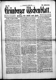Gr&uuml;nberger Wochenblatt: Zeitung f&uuml;r Stadt und Land, No. 61. (12. M&auml;rz 1920)