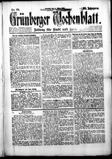 Grünberger Wochenblatt: Zeitung für Stadt und Land, No. 69. (21. März 1920)