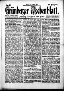 Gr&uuml;nberger Wochenblatt: Zeitung f&uuml;r Stadt und Land, No. 70. (23. M&auml;rz 1920)