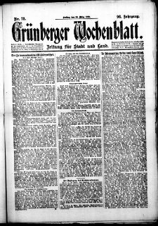 Grünberger Wochenblatt: Zeitung für Stadt und Land, No. 73. (26. März 1920)
