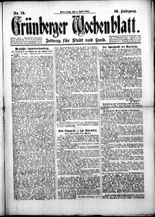 Gr&uuml;nberger Wochenblatt: Zeitung f&uuml;r Stadt und Land, No. 78. (1. April 1920)