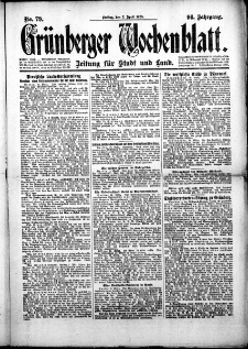 Grünberger Wochenblatt: Zeitung für Stadt und Land, No. 79. (2. April 1920)