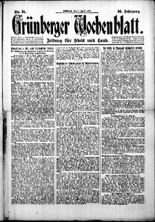 Gr&uuml;nberger Wochenblatt: Zeitung f&uuml;r Stadt und Land, No. 81. (7. April 1920)