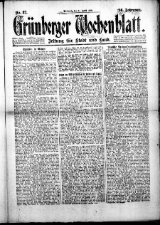Gr&uuml;nberger Wochenblatt: Zeitung f&uuml;r Stadt und Land, No. 87. (14. April 1920)