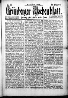 Gr&uuml;nberger Wochenblatt: Zeitung f&uuml;r Stadt und Land, No. 88. (15. April 1920)